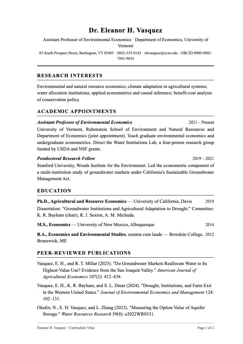 Academic scholarly resume